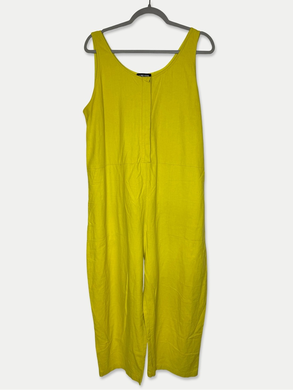 ILANA KOHN Jumpsuit Size Large Yellow Cotton Linen Blend Full Length Wide Leg
